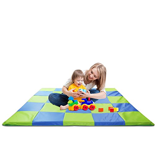 Tappetino da gioco per bambini e bambine, realizzato con schiuma viscoelastica – Tappetino quadrato imbottito per coprire il pavimento 148 x 148 cm – Blu e Verde