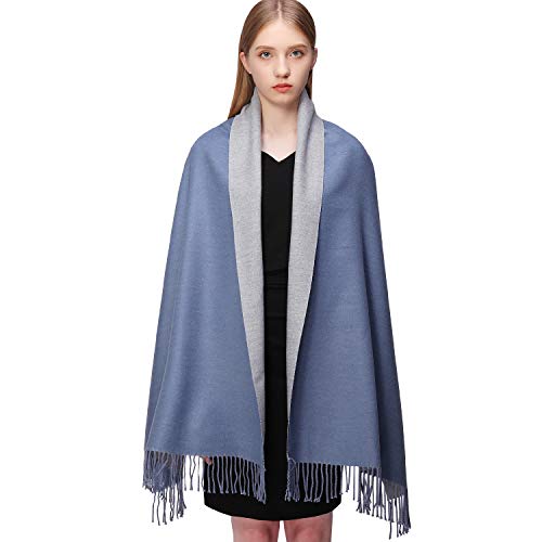 RIIQIICHY Donna Sciarpa Scialle Pashmina Invernale Elegante Lungo Morbida Rversibili Stole Avvolgere Blu e grigio