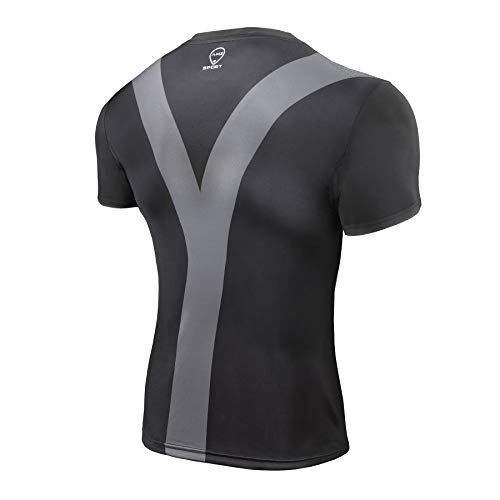 AMZSPORT Maglia Compressione da Uomo Camicia a Maniche Corte Sports Fitness Shirt, Nero, L