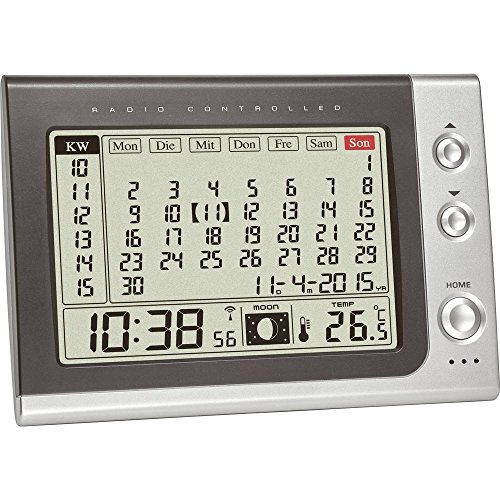 TFA Dostmann 60.2529.54 Sveglia con Calendario Mese, Grigio, 18,2 x 6,1 x 15,8 cm