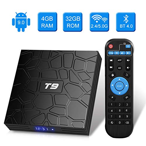 Android 9.0 TV BOX, Android Box con telecomando,Turewell T9 RK3318 Quad Core 64 bit 4 GB RAM 32 GB ROM Smart TV BOX, 2.4Ghz/5.0Ghz Wi-Fi integrato,BT4.0, Uscita HDMI, Box TV UHD 4K TV Box
