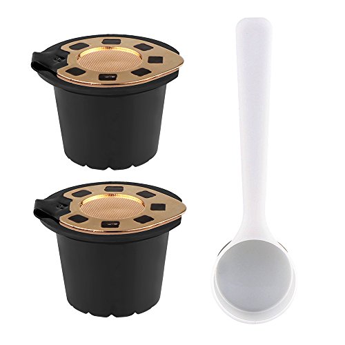 Vingtank 2 Pack Refillable Filtro capsula caffè riutilizzabile con cucchiaino caffè compatibile con Nespresso (Gold)