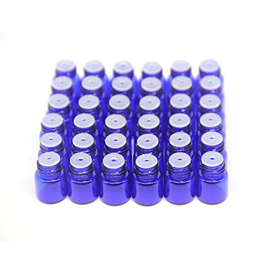 Yizhao Essential Oil 1ml Blue Sample Glass Bottle, Samll Sample Glass Vials Empty for Essential oil Diffuser,Massage,Beauty Oil Mix,Lab bottle with [Orifice Reducers]– 36 Pcs…