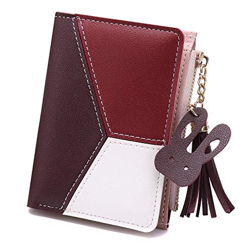 JOSEKO Portafoglio Donna,Piccolo Portafoglio Multi-slot in Pelle PU con Frange a Forma di Cuore con Pochette a Doppio Strato Grande Rosso