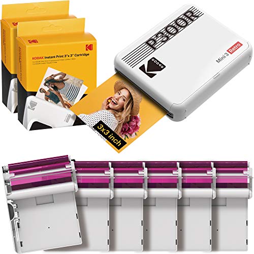 Kodak Mini 3 Stampante istantanea per smartphone, 6 cartucce incluse, Foto formato quadrato 76x76 mm, Portatile, Wireless e Bluetooth, Compatibile iOS e Android - Bianca