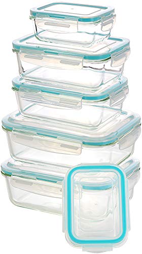 KICHLY Set di contenitori per alimenti in vetro - 12 pezzi (6 contenitori + 6 coperchi) Coperchi trasparenti - Senza BPA - per cucina domestica o ristorante