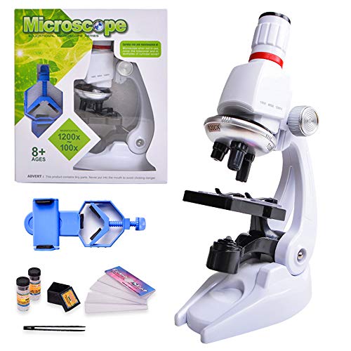Microscopio HONPHIER® Microscopio Bambini Giocattolo per Bambini Kit microscopio Biologico Bambini Scientifico Microscopio 100x 400 x 1200x Ingrandimento Microscopio con Supporto Telefono