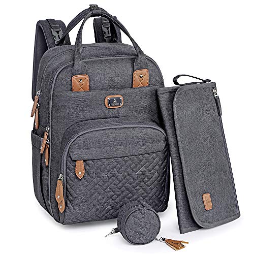 Borsa Zaini fasciatoio, Dikaslon Zainetto fasciatoio grande multifunzione Borsa bebè con fasciatoio portatile, porta ciuccio e cinturini per passeggino, per mamma e papà (grigio scuro)