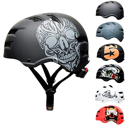 SkullCap® BMX & Casco per Skater Casco - Bicicletta & Monopattino Elettrico, Design: Skull, Taglia: L (58-61 cm)