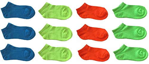 12 paia calze calzini corti bimbo bambino cotone colorati fluo - modello estivo fantasmino (altezza caviglia) (10-12 ANNI)