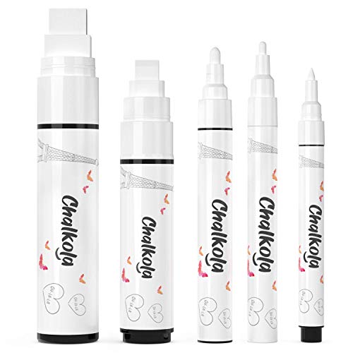 White Chalk Pens - Variety Confezione da 4 pennarelli con 4 pennini. Utilizzato su lavagna, Windows, lavagna, caffè. Penna cancellabile Wet Wipe a base d'acqua