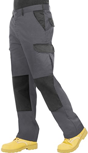 ProLuxe Pantaloni da Lavoro da Uomo, Resistenti, Modello Cargo, con Tasche Imbottite sulle Ginocchia e Cuciture rinforzate, (Grigio/Nero 38S)