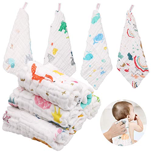 ABirdon 10pz Mussole Neonato Asciugamani Bambini 100% Cotone Organico Naturale, 30cm*30cm Extra Morbidi Asciugamani da Bagno per Pelli Sensibili