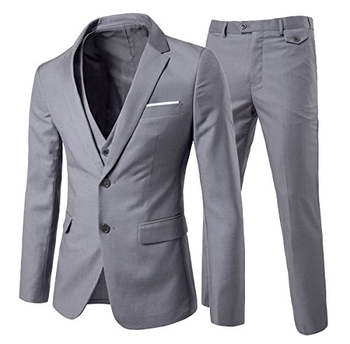 Cloudstyle, completo da uomo con vestibilità moderna, in 3 pezzi con giacca, gilè e pantaloni Light Grey S