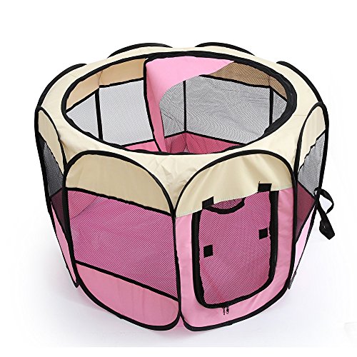 Kismaple box per cagnolini cuccioli e piccoli animali Recinto, Casa Tenda per cani gatto animali da usare all'interno e all'esterno- Facile da montare (Piccolo:72×72×45cm, Rosa)