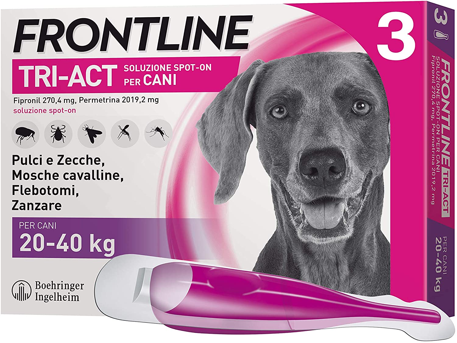 Frontline | TriAct Spot On Cani | Protezione da pulci, zecche, mosche cavalline pappataci | 3 Pipette | Cane L (20 - 40 Kg)