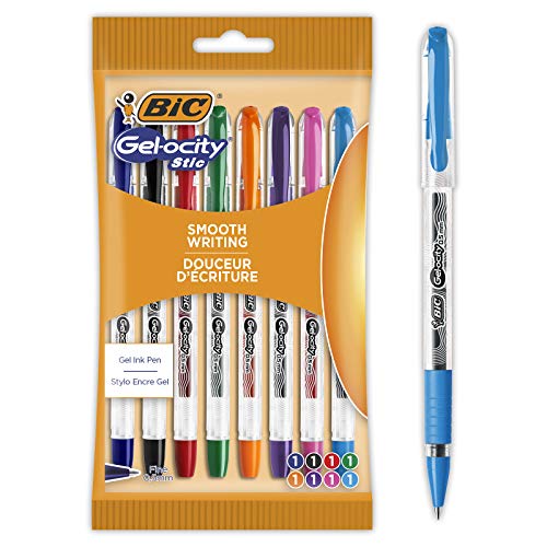 BIC Gel-ocity Stic - Penne a gel punta fine (0,5 mm), colori assortiti, confezione da 8