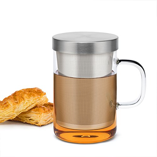 Samadoyo Tea Cup in Vetro borosilicato di Alta qualità con Alimenti SUS # 304 Tazza per tè o caffè tè infusore Filtro, Borsa, Resistente al Calore, 500 ml, LFGB Test …
