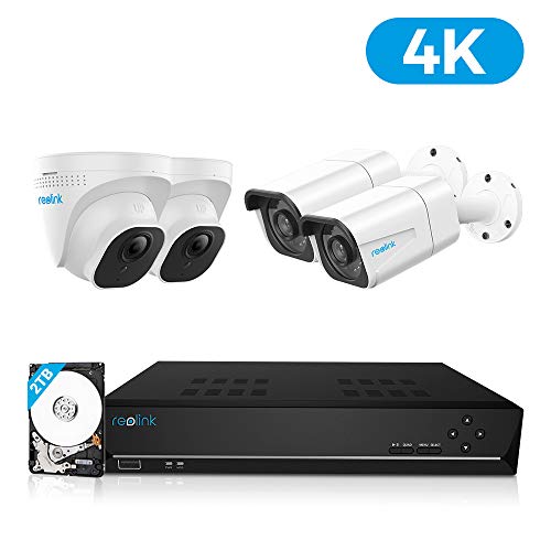 Reolink 4K Ultra HD Kit Videosorveglianza IP PoE, 8CH PoE NVR con 4X 8MP Telecamera Esterno Impermeabile PoE, Sistema di Sorveglianza con HDD da 2TB, Registrazione 24/7, RLK8-800B2D2