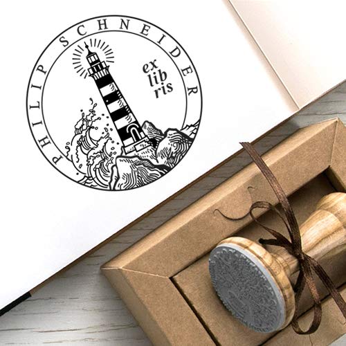 Ex libris Timbro Un Faro Luce nel Mare Kraft Carta Scatole Regalo