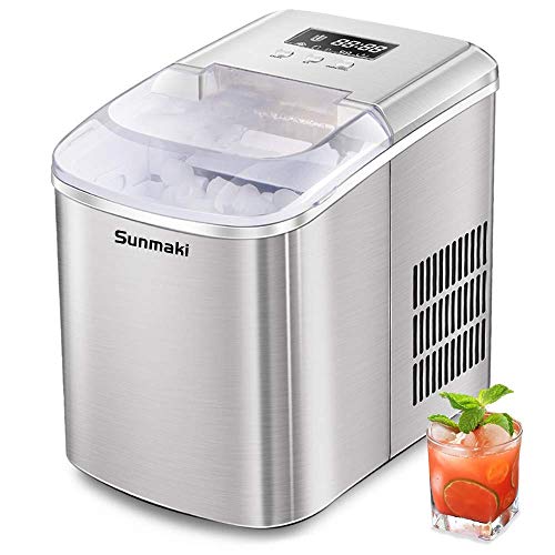 Sunmaki Macchina per il ghiaccio, Fabbricatore cubetti 2 misure, 12 kg al giorno, 9 pezzi / 8-9 min, acciaio inossidabile, display LCD