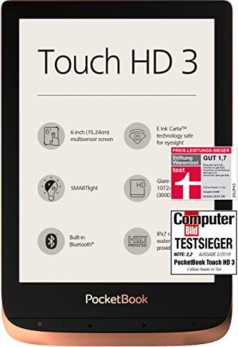 PocketBook - Lettore eBook “Touch HD 3” (16 GB di memoria; schermo con tecnologia E-Ink da 15,24 cm (6 pollici), Smart light, Wi-Fi, Bluetooth), in rame rame
