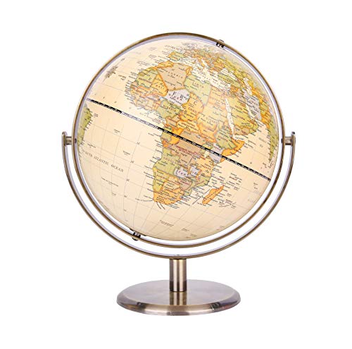 Exerz 20cm Mappamondo Antico - Mappa inglese - Supporto in metallo Colore bronzato- Rotazione 360 ° per tutte le direzioni- Decorazione/educativa/geografica/moderna - per scuola, casa e ufficio