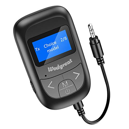 Wodgreat Adattatore Bluetooth Ricevitore Trasmettitore Bluetooth 5.0, 2 in 1 Adattatore AUX Audio per Auto/TV/PC/Cuffie, Microfono Incorporato per Chiamate in Vivavoce con Schermo LED e 3,5mm Jack