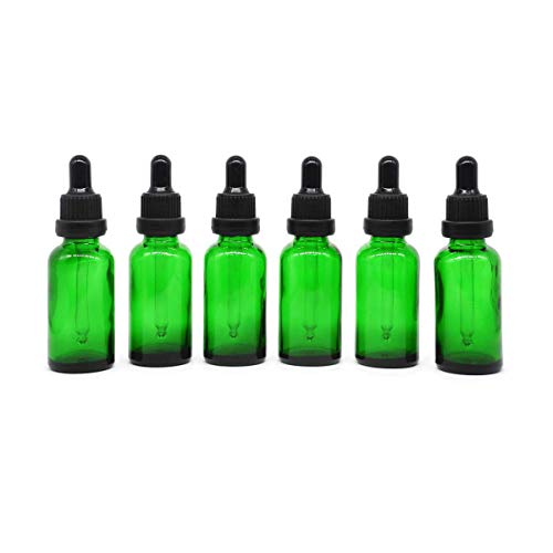 Yizhao Verde Bottiglie Contagocce Vetro 30ML, con Pipette Contagocce Vetro, per Laboratorio,Olio Essenziale, Aromaterapia– 6 Pcs