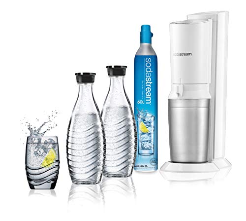 Sodastream Gasatore D'Acqua Frizzante Crystal Mega Pack, 2 Bottiglie di Vetro e 1 Cilindro CO2 inclusi, Bianco