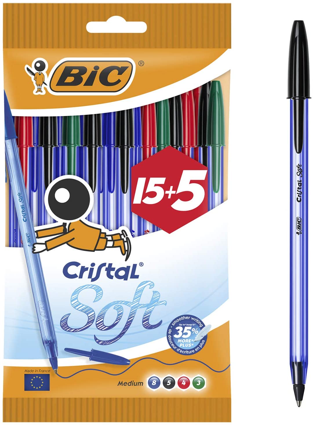 Bic Cristal Soft punta media 1,2 mm confezione 20 penne colorI assortiti