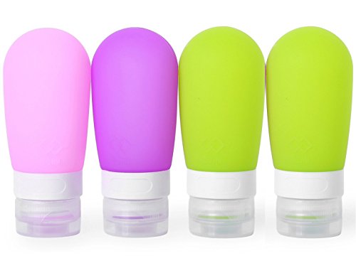 MUUZONING Forma della lampadina Bottiglie da Viaggio in Silicone- Senza BPA,Approvata dalle TSA- per Shampoo Personale,balsamo,Gel Doccia,lozione idratante- PVC pacchetto - Set di 4 Bottiglia (80ml)