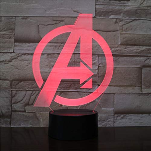 Avengers Logo 7 Colori 3D Night Light, Lampada Da Comodino Per Scrivania Da Letto