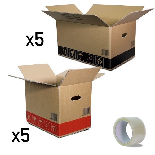 Simba Paper Design Kit Piccoli Traslochi Scatole Cartone Doppia Onda : 5 scatole Cartone cm 60x40x35 + 5 scatole cm 40x30x35 + 1 Nastro Adesivo