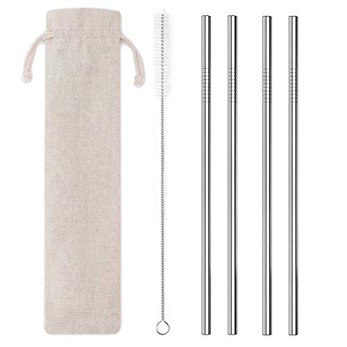 ZhaoCo Acciaio INOX Cannucce 10.5 pollici, Set di 4 Cannucce Riutilizzabili Lavabile in Metallo con 1 Spazzola di Pulizia per Smoothie Milkshake Cocktail e Bevande Calde - Dritto