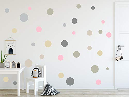 timalo® 73078, 120 adesivi da parete, per cameretta dei bambini, puntini adesivi a forma di cerchio, colori pastello, Set 3., 120 pezzi