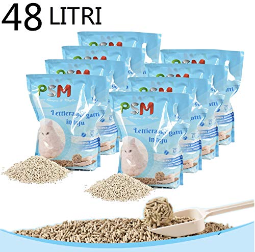 BPS PET SHOP Lettiera Gatto Tofu Agglomerante 48LITRI (Set 8 Sacchi da 6 Litri) smaltibile WC Sabbia Lettiera Gatto Vegetale Biodegradabile Senza Polvere e Senza odori