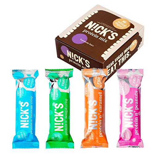 NICKS Protein Mix, con assortiti Barrette proteiche al cioccolato varianti di gusto, senza zucchero aggiunto, senza glutine 9 x 50 g