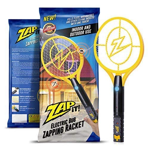 ZAP IT! Racchetta elettrica per mosche, caricabatterie USB 4000 V, luce LED super luminosa per colpire al buio, giallo