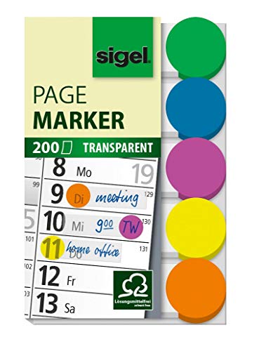 SIGEL HN301 Segnapagina adesivi, rimovibili, Film, punto colorato, 5 colori a blocchetto, 15x50 mm, 200 fg.
