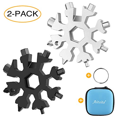 Aitsite 18-in-1 Multi-Tool Snowflake Multi attrezzo Multi attrezzo in acciaio portatile per viaggi in campeggio (Nero+Argento)