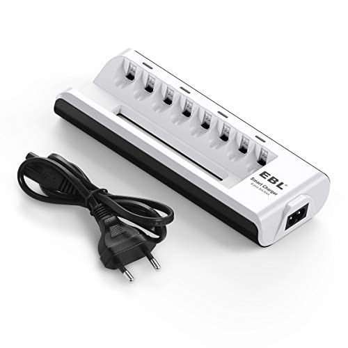 EBL Caricabatterie con 8 Slot per AA e AAA NI-MH NI-CD Batterie Ricaricabili, Caricatore Intelligente con LED per Pile Ricaricabili