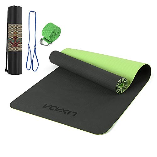 Lixada Tappetino da Yoga e Pilates in Gomma termoplastica, Antiscivolo, con Tracolla e Borsa, per Il Fitness a casa e in Palestra, 183 x 61 cm, Blu Scuro + Azzurro.