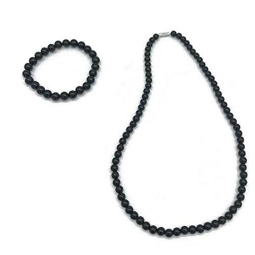 Collana di cristallo di tormalina nera Set di bracciali di tormalina ， 6 mm di perline di tormalina grezza (collana e braccialetto)
