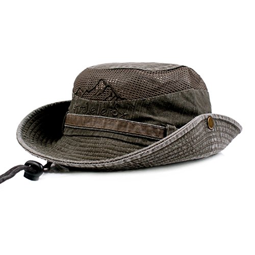 Charmylo Cappello da sole da uomo e donna, in cotone, con protezione UV, per escursionismo, pesca, trekking, safari, dal design pieghevole con sottogola verde oliva 58