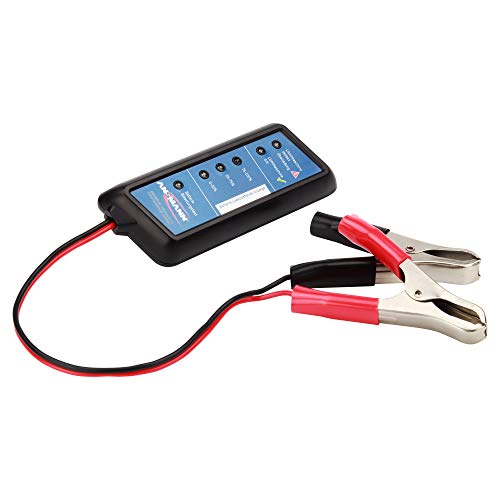 ANSMANN Tester per Batterie Auto 12V - Voltaggio Livello Ricarica Capacità - Facile da Usare Morsetti Colorati - Spie LED Protezione Corto Circuito