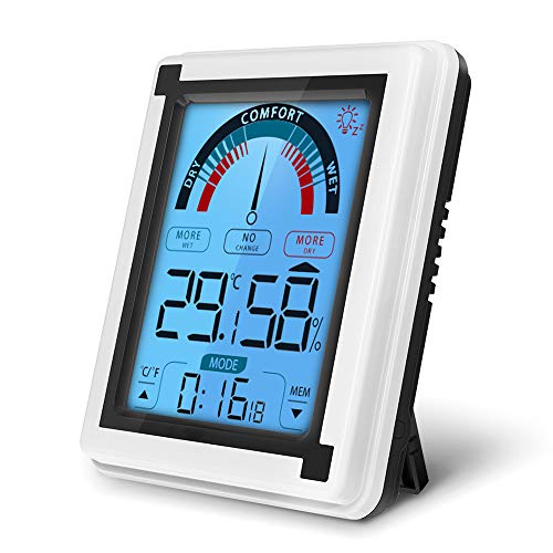 yidenguk Termometro Igrometro Digitale per Interno, Temperatura da Ambiente Termoigrometro con Schermo Touchscreen e Retroilluminazione, MIN & MAX Records, per ufficio/camera da letto/cucina