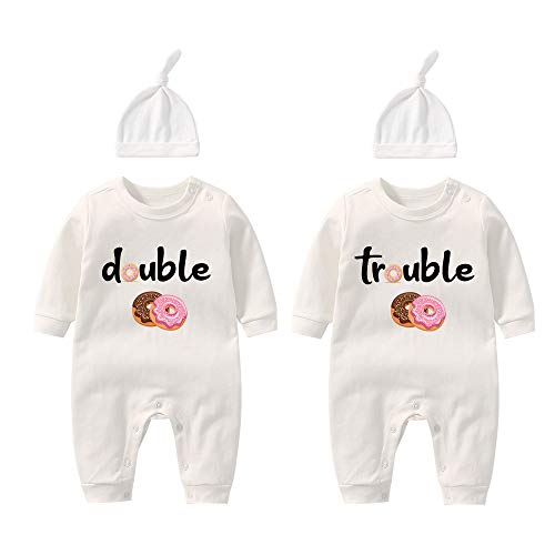 Culbutomind Twins Baby Bodysuits doppio guaio carino vestito con cappello bambino pigiama nuova ragazza vestiti gemelli regalo Ciambella 2 mesi
