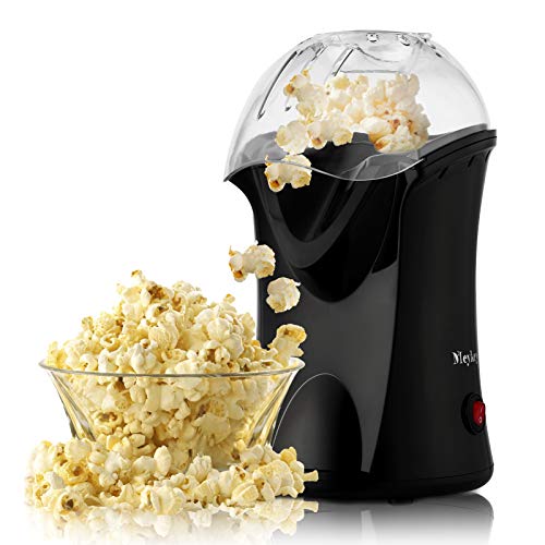 Macchina per popcorn professionale Meyky, 1200 W, per popcorn, olio non necessario, design con calibro, misurino e coperchio rimovibile. Nero