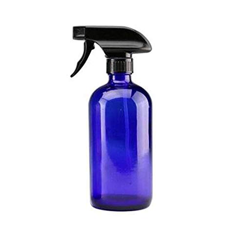 Flacone spray da 250 ml, vuoto, ricaricabile, in vetro blu, con testa a pistola nera, per oli essenziali e aromaterapia, contenitore per la pulizia